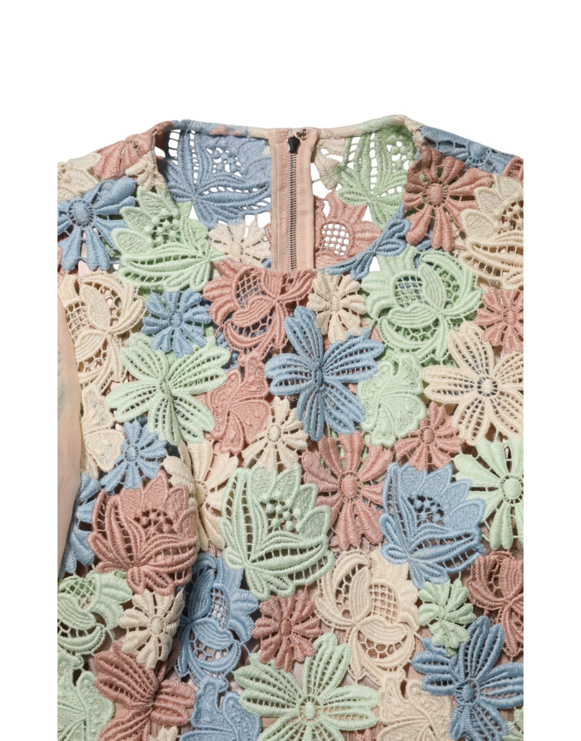 Robe trapèze plissée à broderies florales roses Dolce &amp; Gabbana