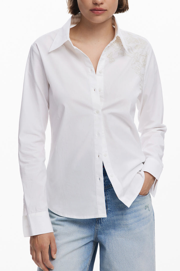 DESIGUAL WOMEN&#39;S LONG-SLEEVED SHIRT WHITE
