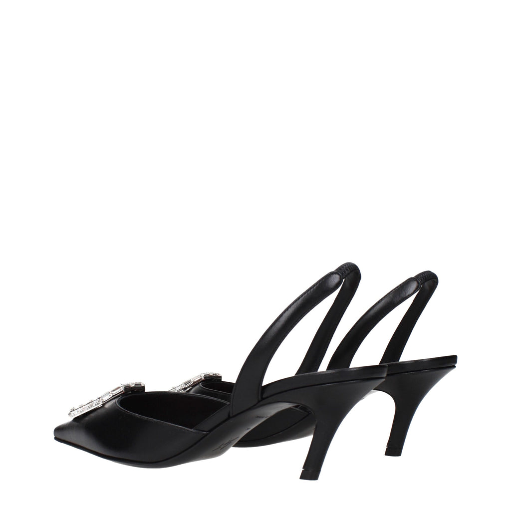 Amina Muaddi Black Leather Pumps