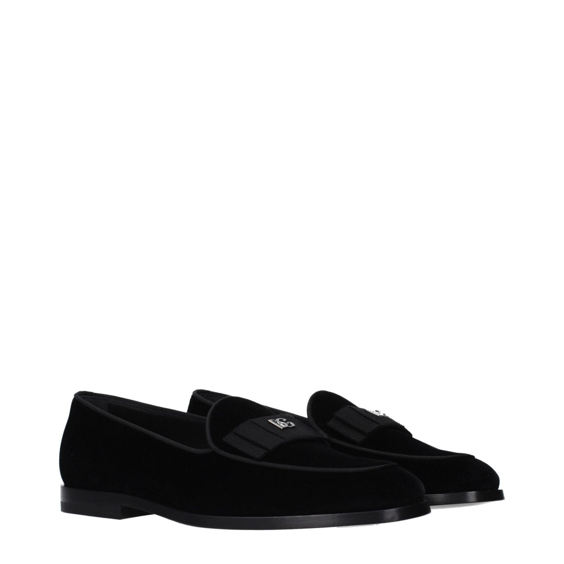 Dolce & Gabbana Black Velvet Slip-On Loafers