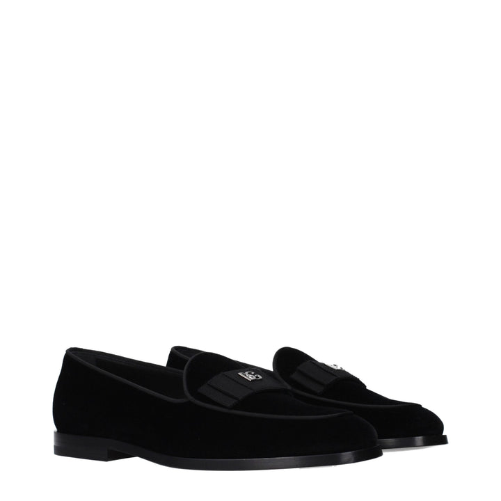 Dolce & Gabbana Black Velvet Slip-On Loafers