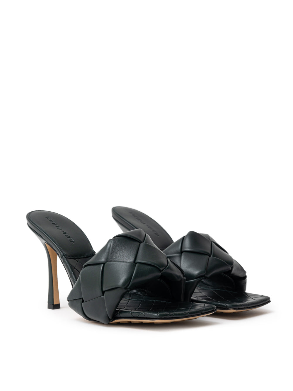 Bottega Veneta Lido Mule Sandals in Dark Green Intrecciato Leather – Siebentaschen