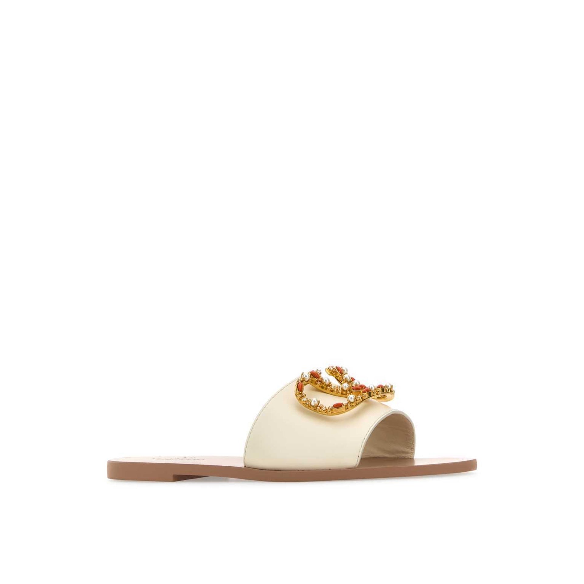 Valentino Garavani Vlogo Leather Flat Sandals - WOMEN SHOES - VALENTINO GARAVANI - Tluxy New