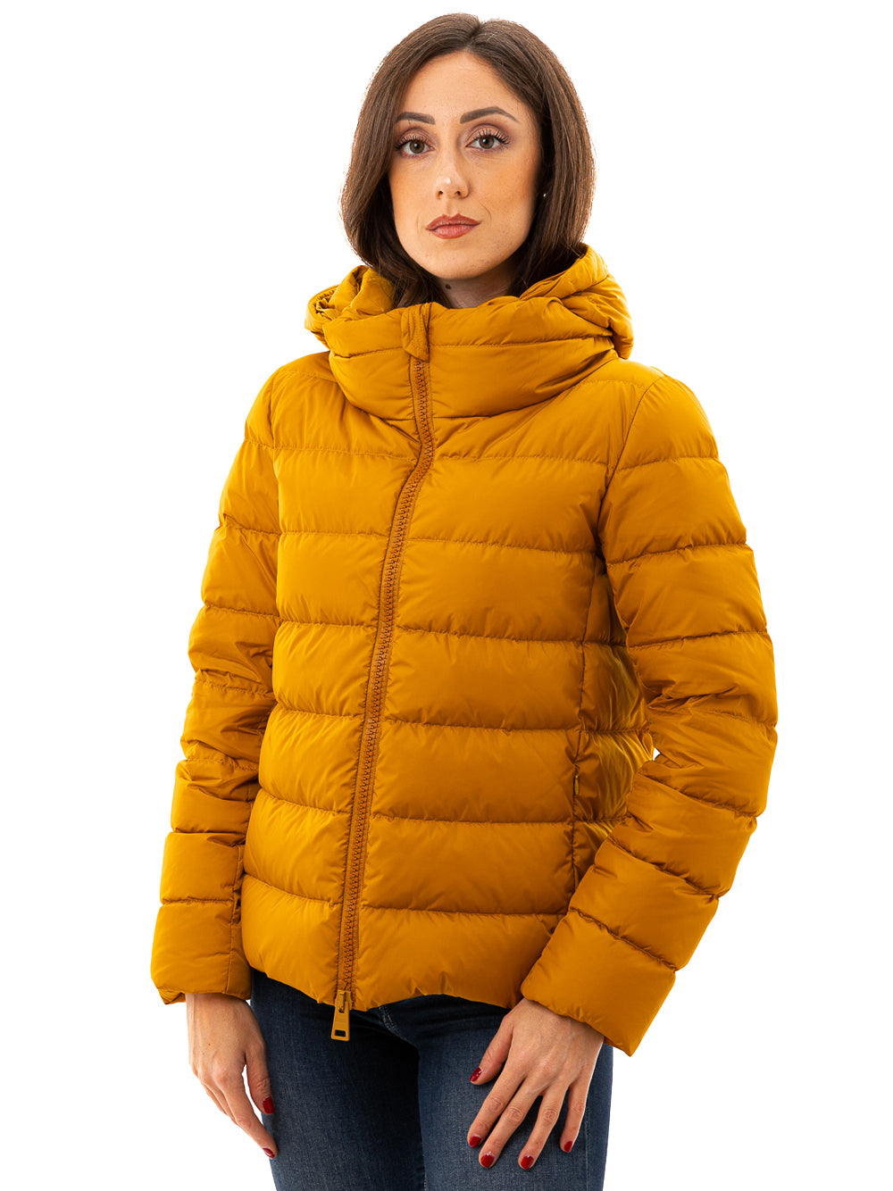 Padded down jacket with hood and removable fur Herno