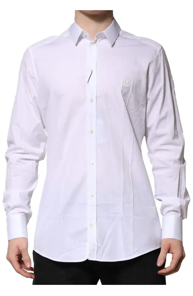 Dolce & Gabbana White Cotton GOLD Mens Dress Formal Shirt