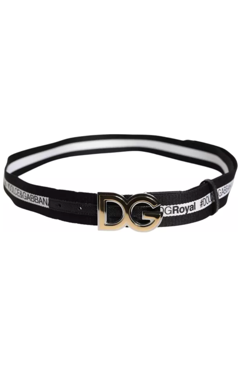 Dolce & Gabbana  Black Cotton Metal DG Logo Gold Buckle Belt