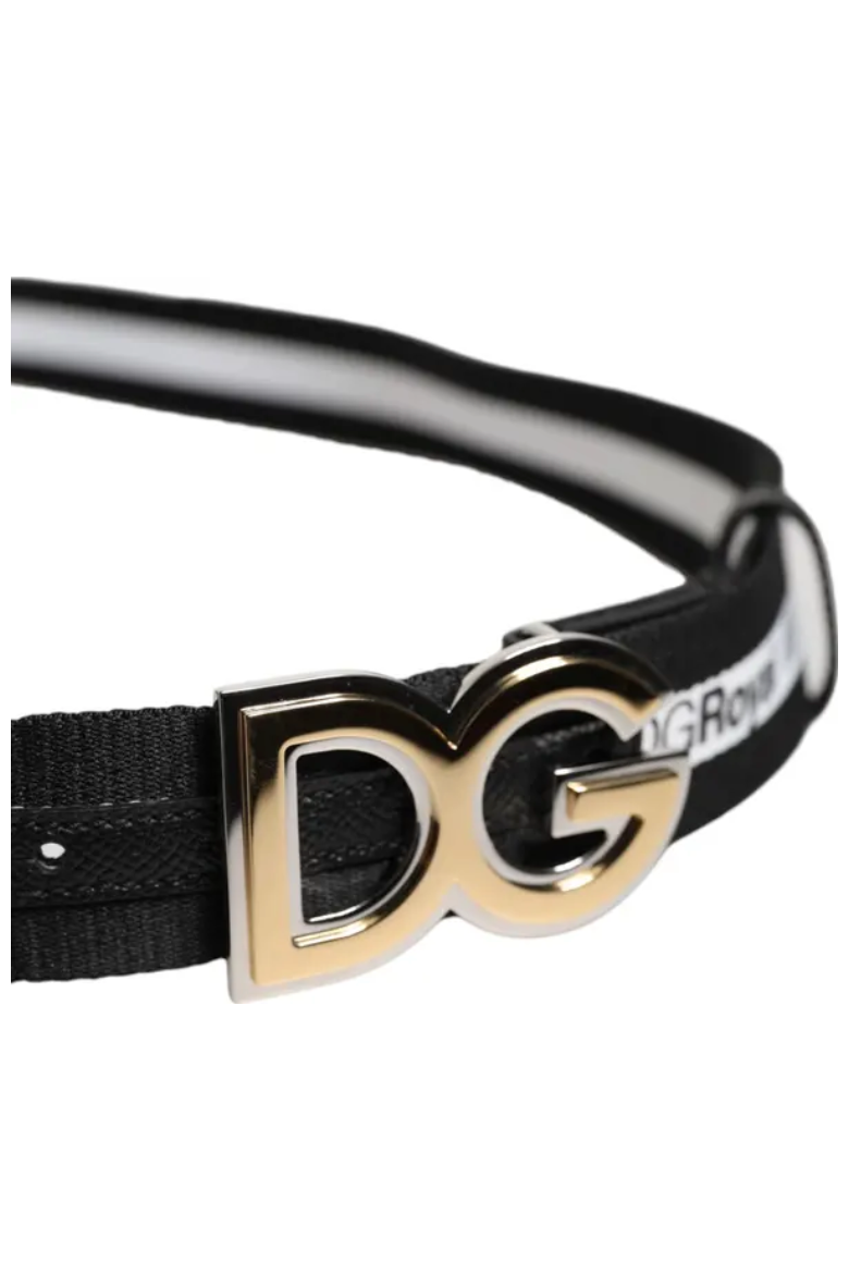 Dolce & Gabbana  Black Cotton Metal DG Logo Gold Buckle Belt