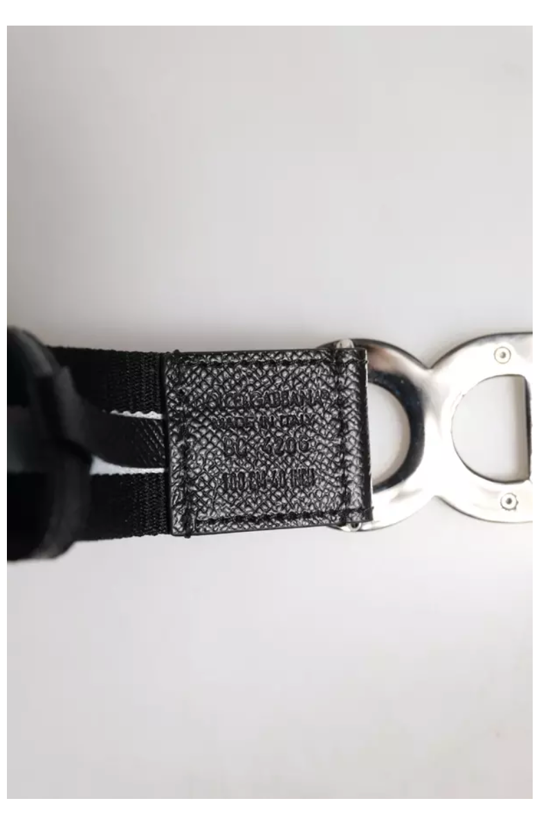 Dolce & Gabbana  Black Cotton Metal DG Logo Gold Buckle Belt