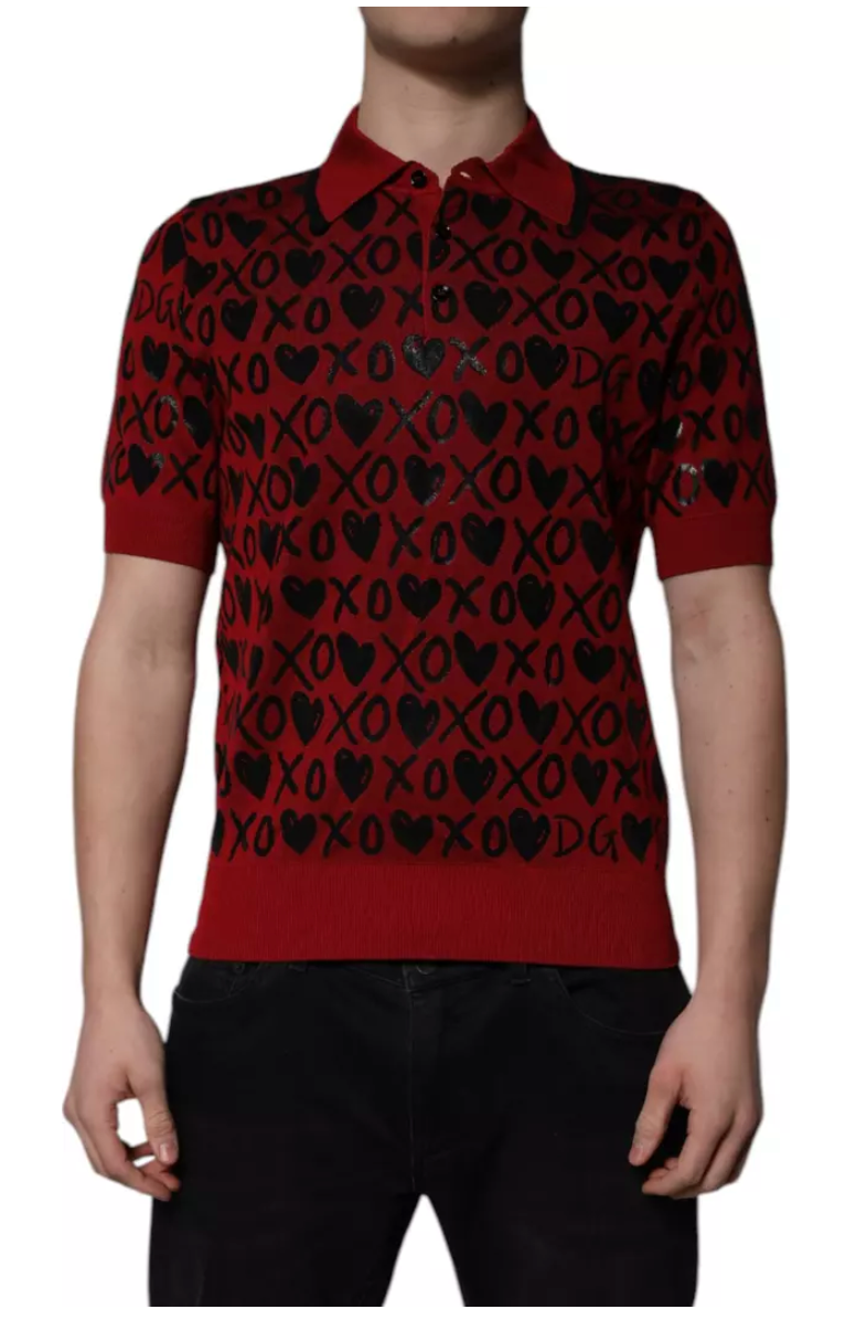 Dolce & Gabbana Red Cotton XOXO Polo T-shirt