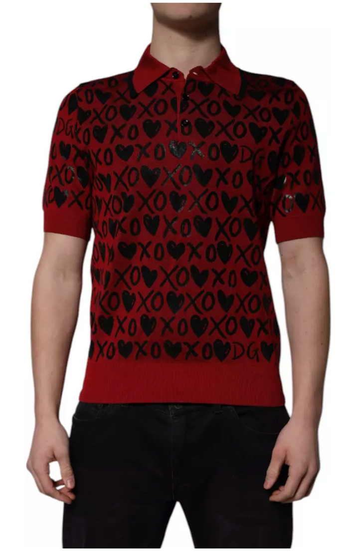 Dolce & Gabbana Red Cotton XOXO Polo T-shirt