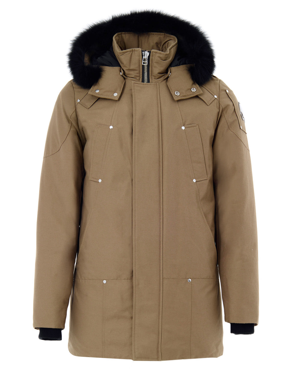 Beige Moose Knuckles Long Fabric Jacket with Hood and Fur
