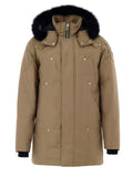 Beige Moose Knuckles Long Fabric Jacket with Hood and Fur