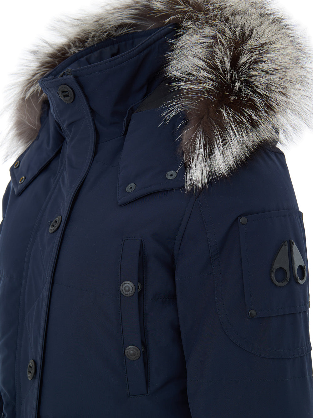 Moose Knuckles Blue Hooded Field Jacket with Fur