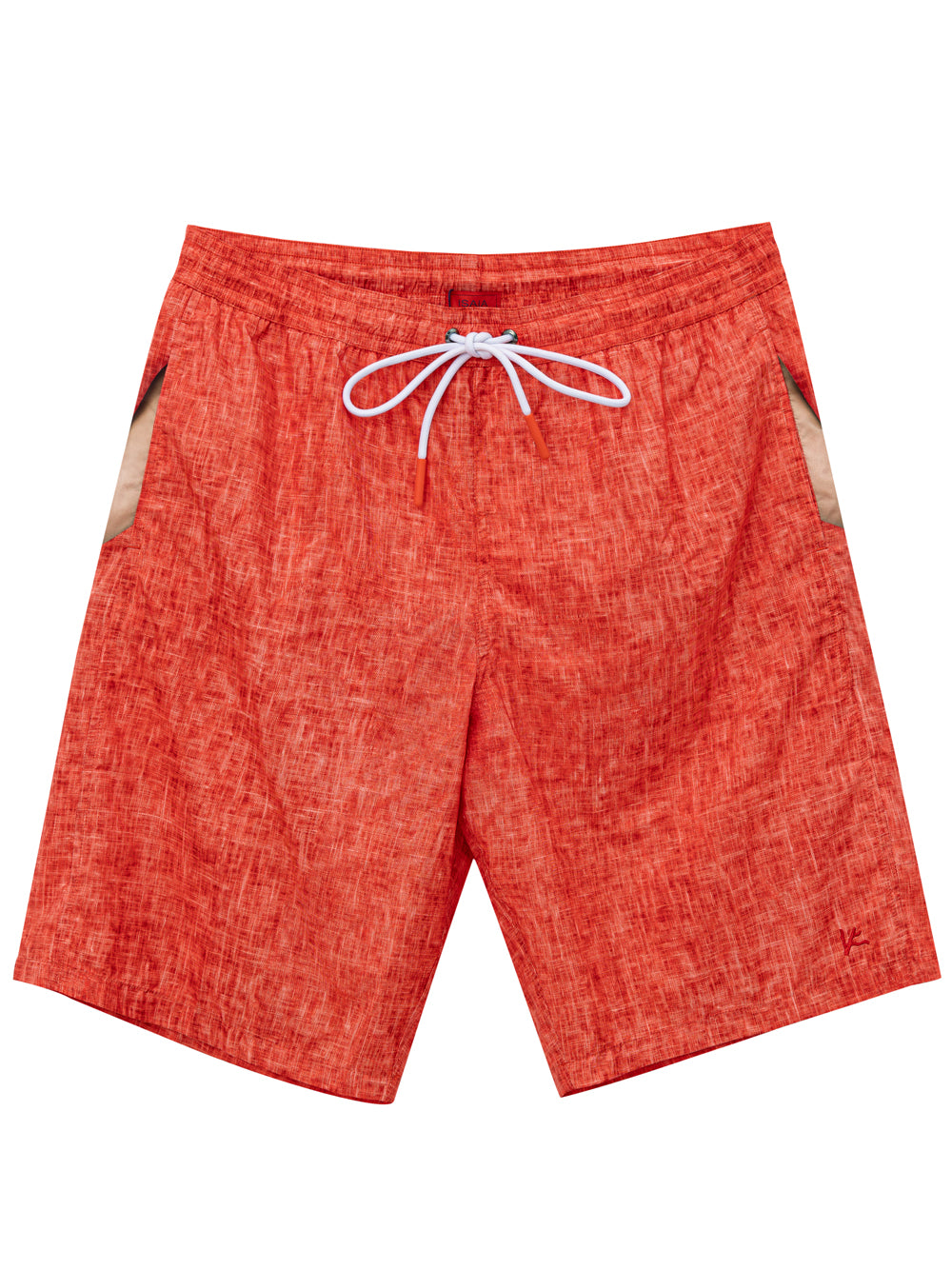 Isaia Men's Coral Print Swim Shorts in Red – Linen Effect – Siebentaschen