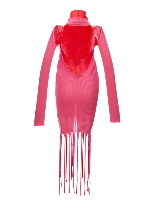 Bottega Veneta Stretch Knit Long Dress with Fringes