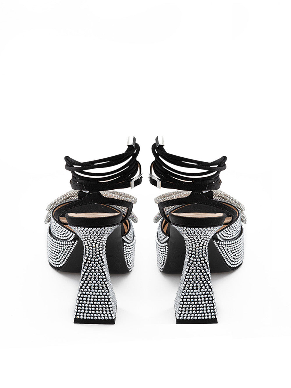 Black Platform Sandals with Crystals Double Bow Mach & Mach