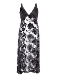 Tulle Long Dress with Velvet Flower Print