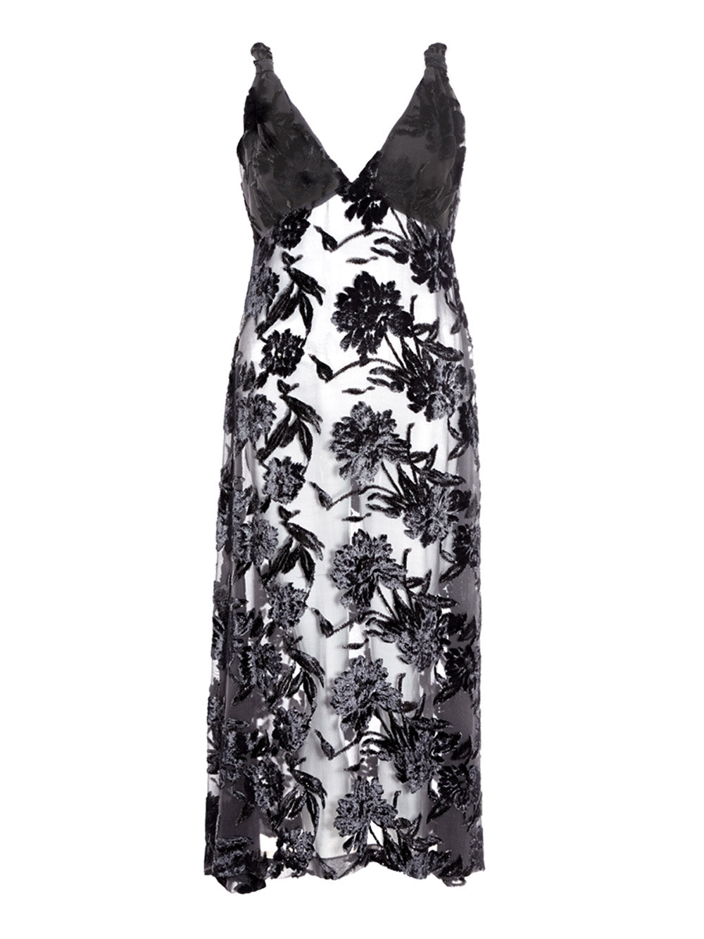 Tulle Long Dress with Velvet Flower Print