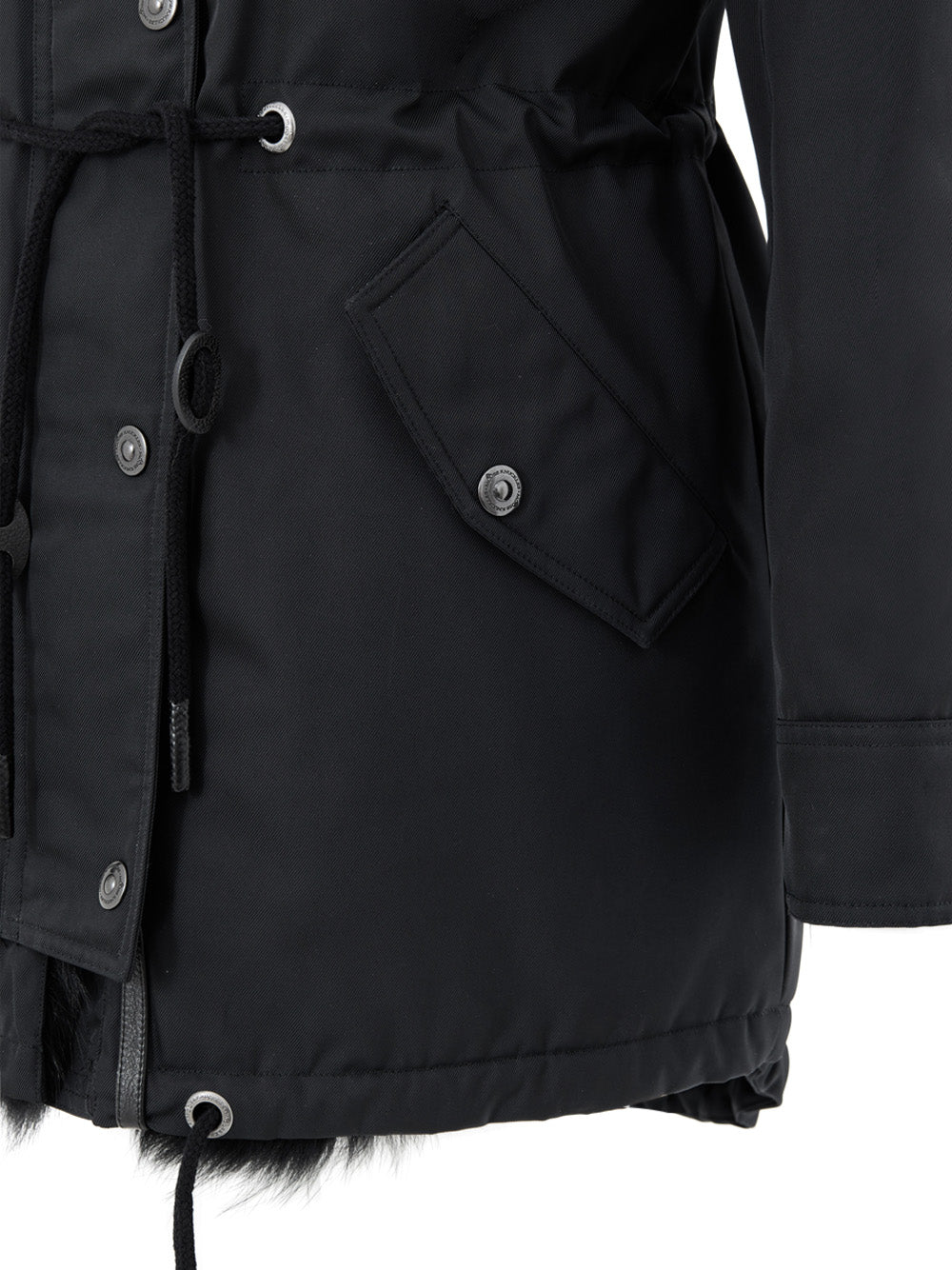 Black Parka Jacket in Technical Fabric with Moose Knuckles Fur