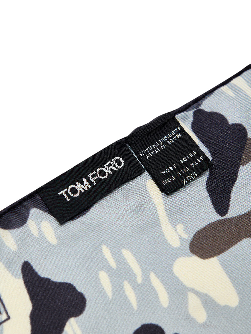 Tom Ford Light Gray Camouflage Print Silk Pocket Square