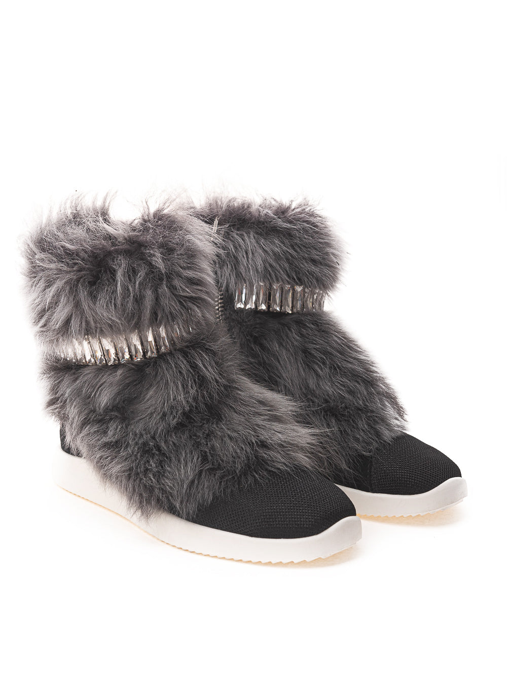 Black Sneaker with Fur and Crystals Giuseppe Zanotti