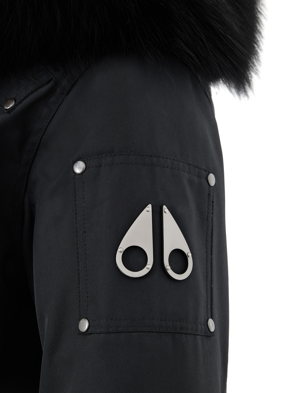 Black Parka Jacket in Technical Fabric with Moose Knuckles Fur