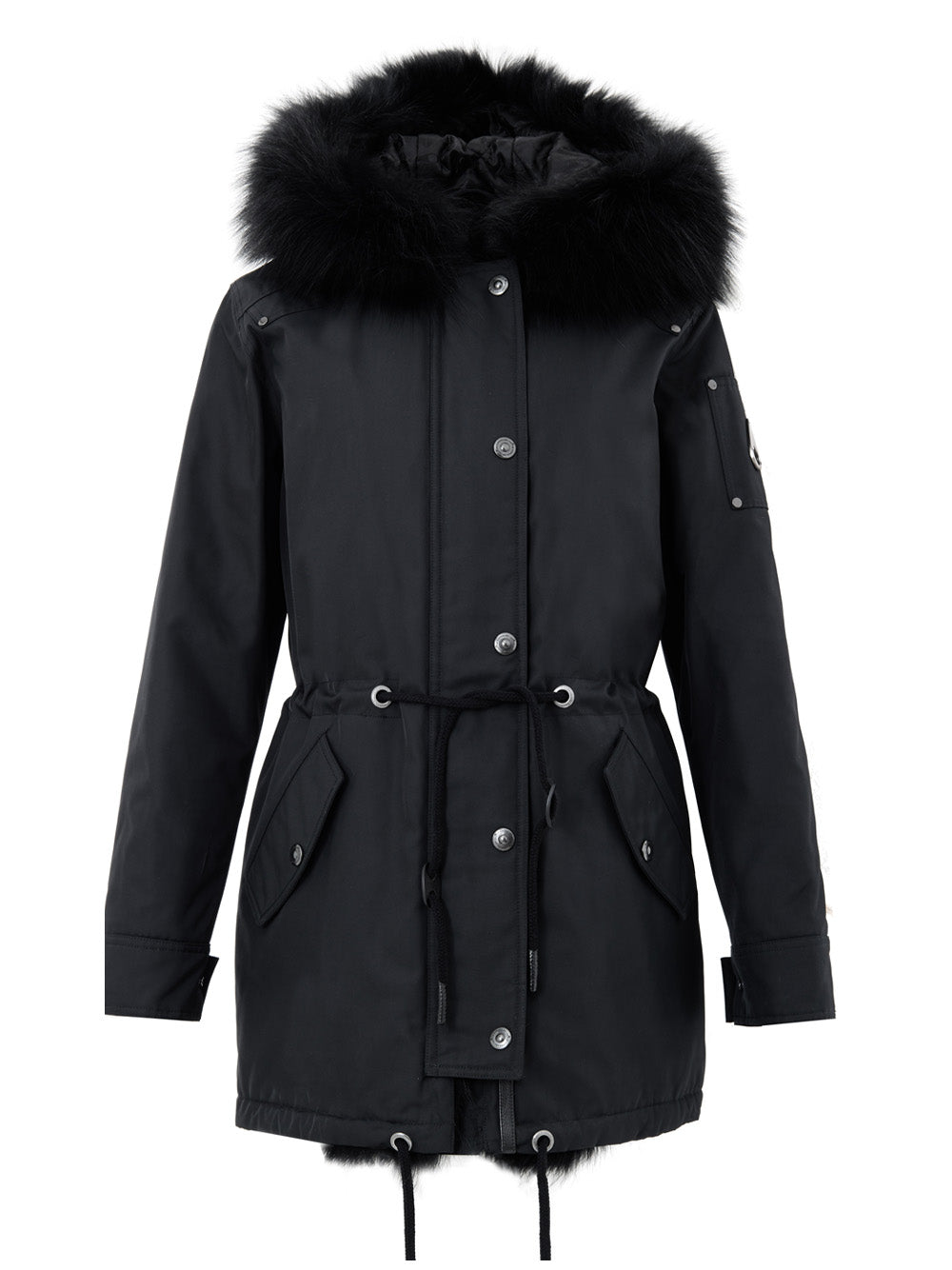 Black Parka Jacket in Technical Fabric with Moose Knuckles Fur