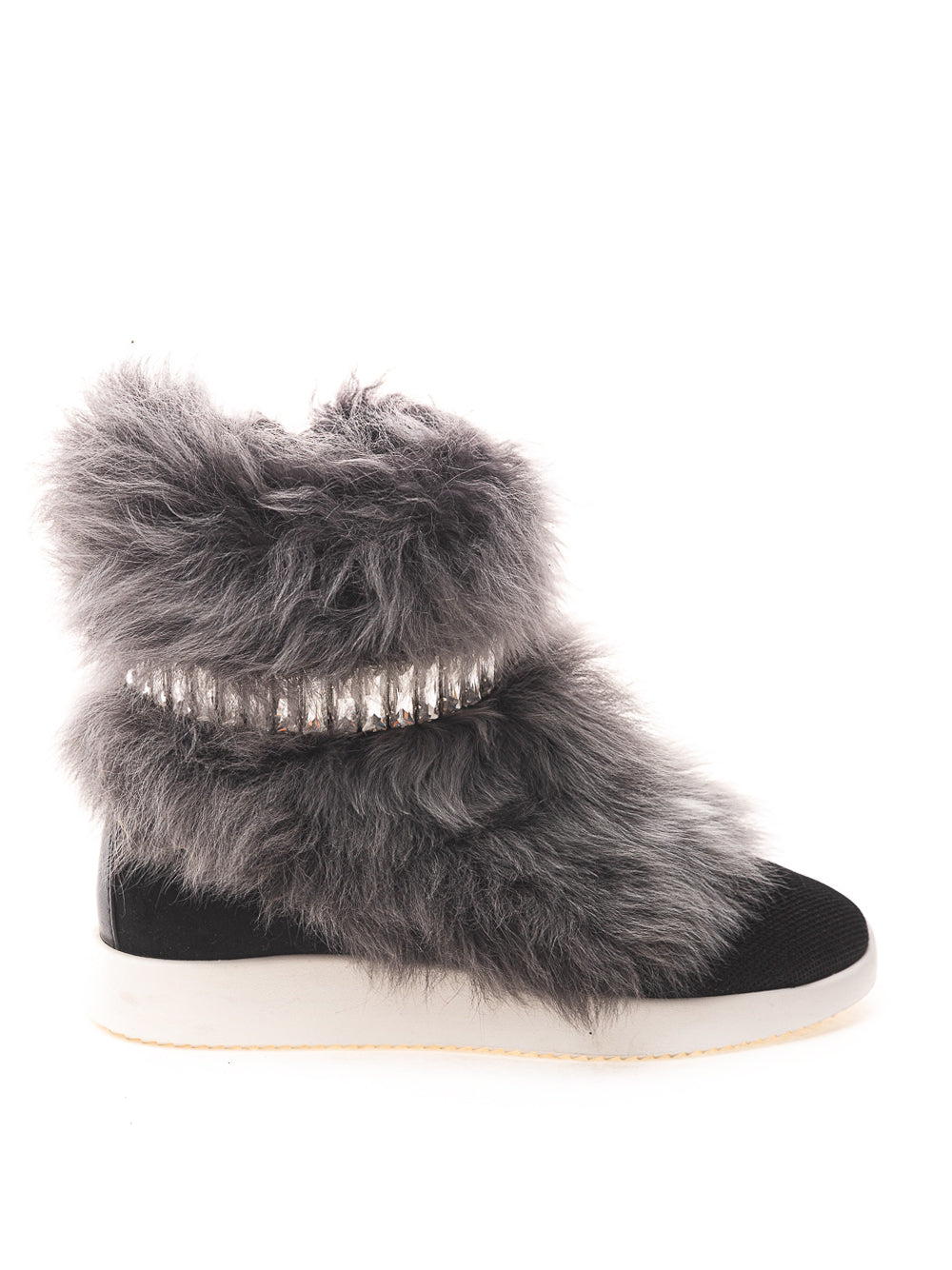 Black Sneaker with Fur and Crystals Giuseppe Zanotti