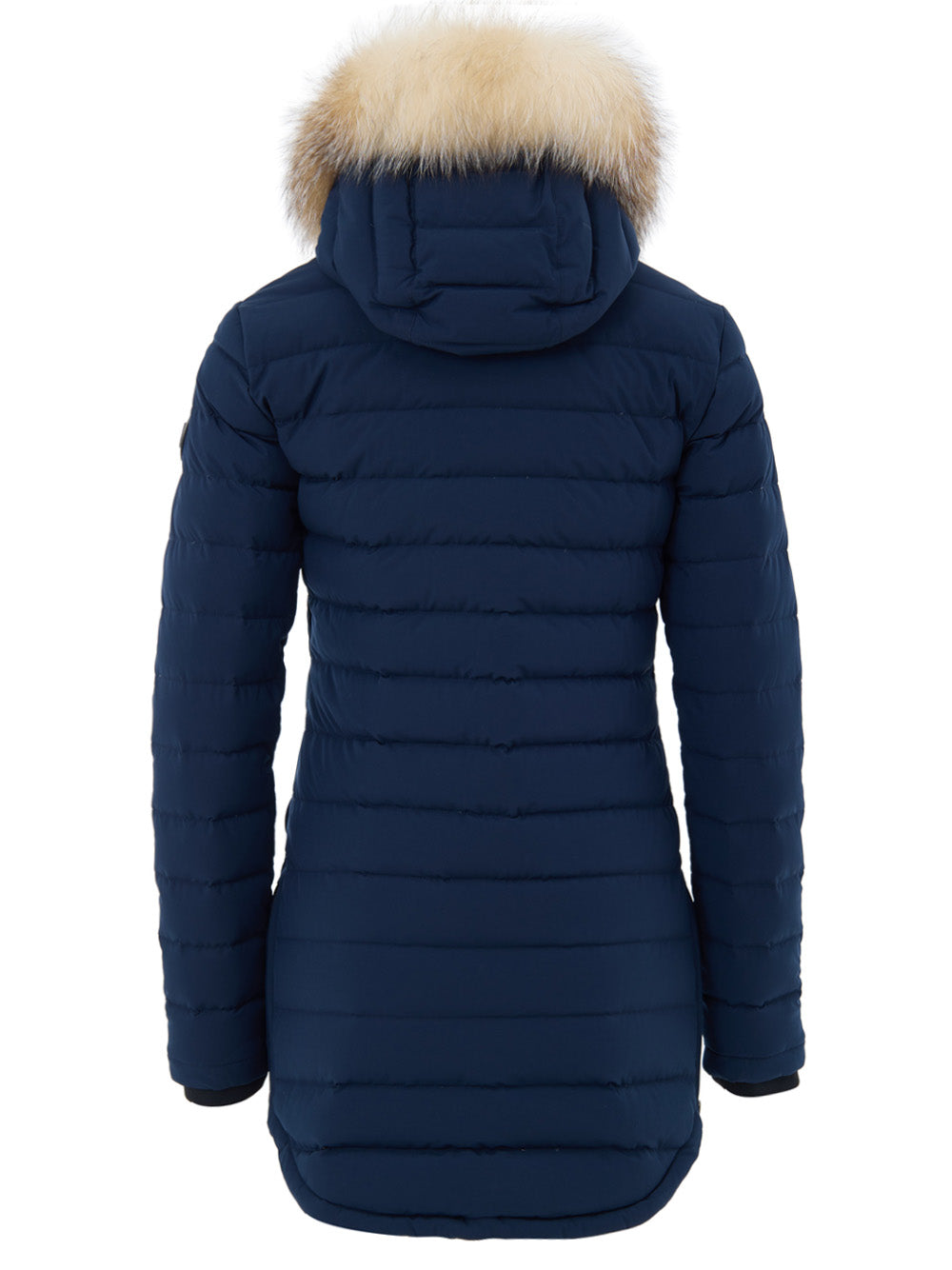 Lightweight Down Jacket with Moose Knuckles Fur Collar in Blue