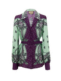 Gucci Green and Purple Floral Silk V-Neck Shirt – Women – Siebentaschen