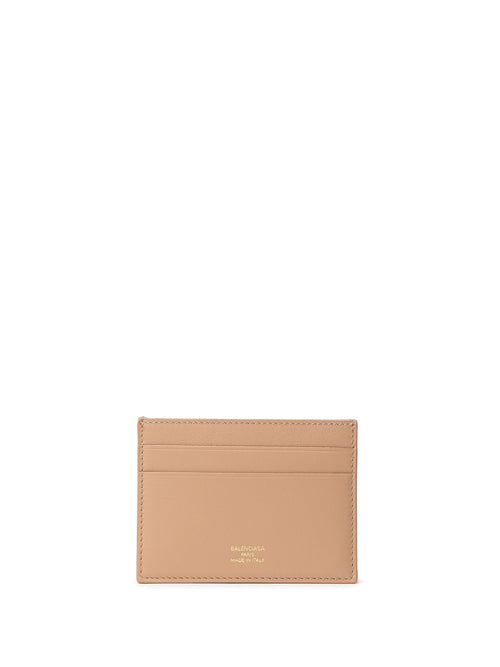 Balenciaga Dark Beige Brushed Leather Card Holder with Gold Logo – Siebentaschen