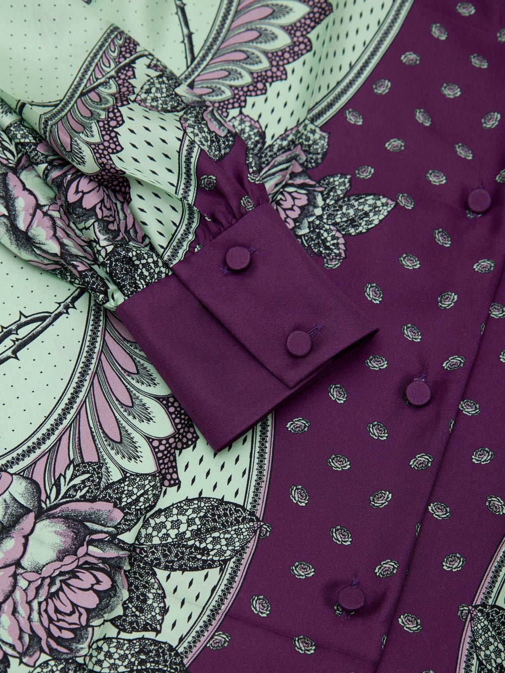 Gucci Green and Purple Floral Silk V-Neck Shirt – Women – Siebentaschen