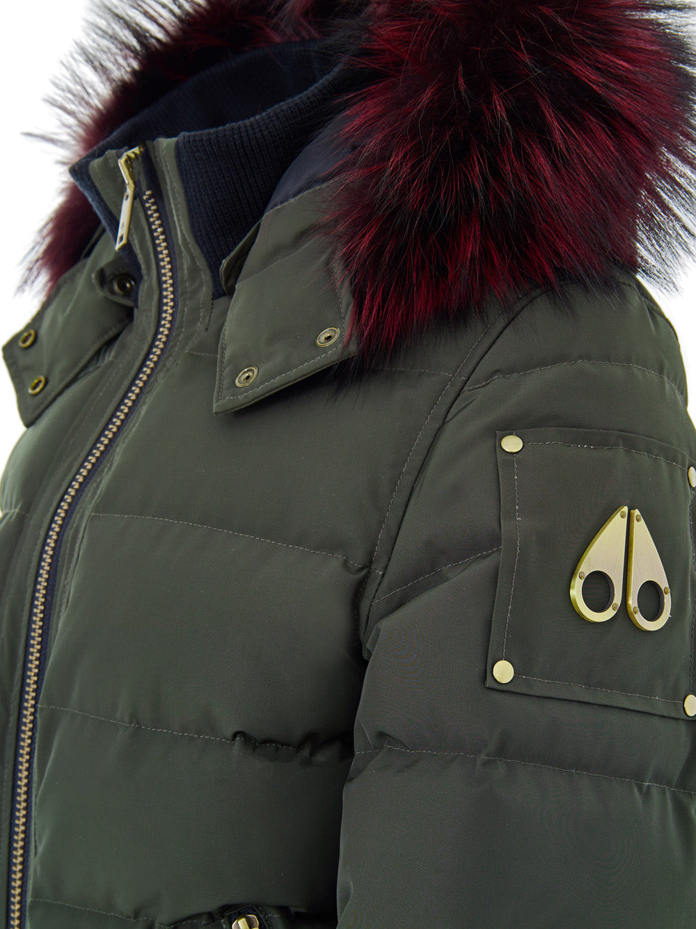 Moose Knuckles Green Bomber Jacket with Hood and Fur