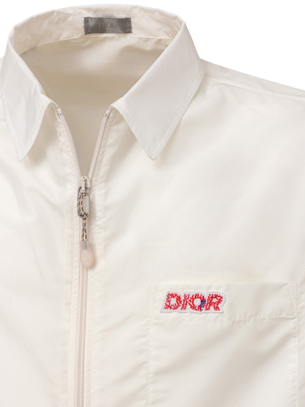 Half Sleeve Shirt with Zip in White with Dior Logo