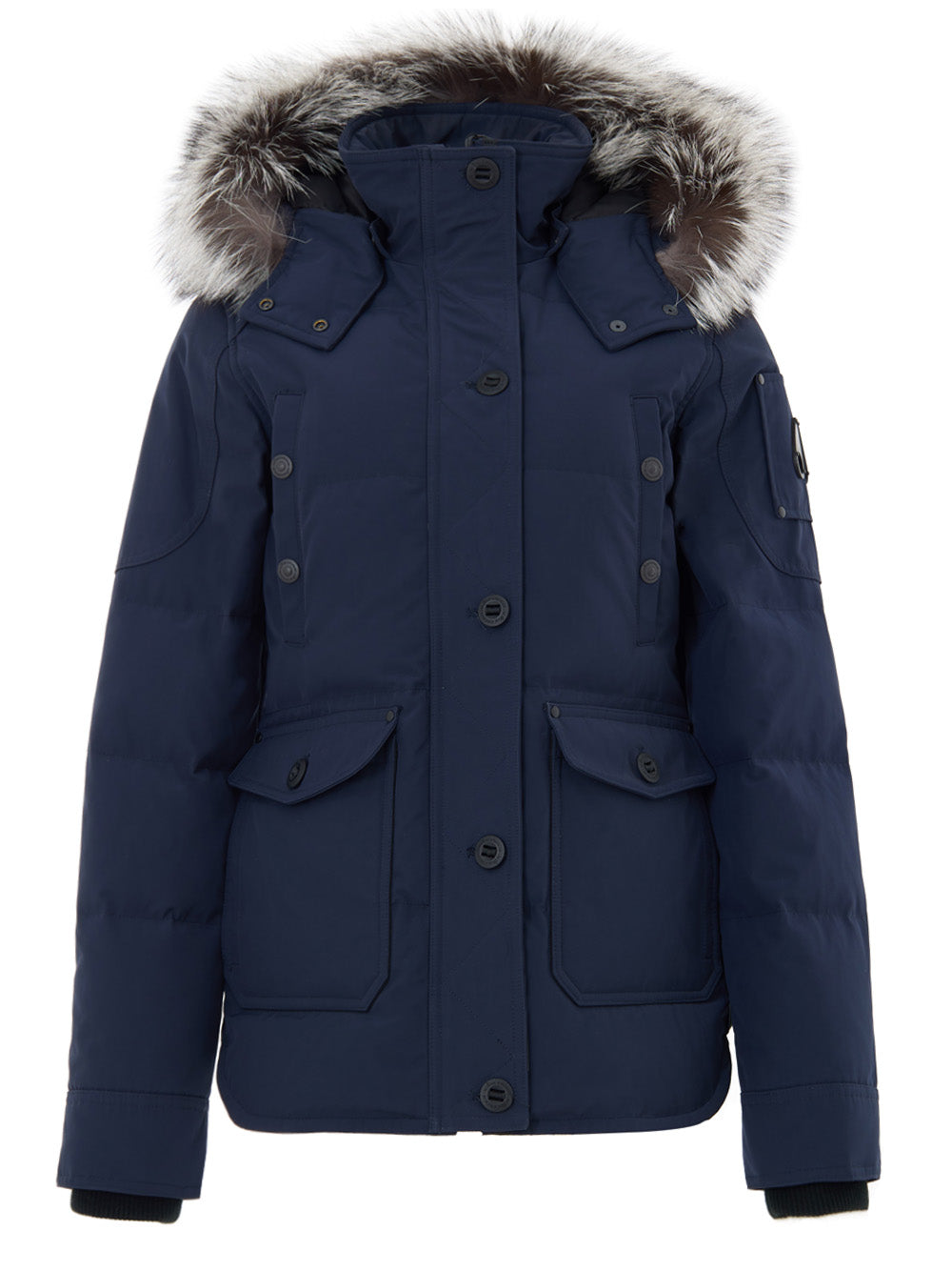Moose Knuckles Blue Hooded Field Jacket with Fur