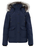 Moose Knuckles Blue Hooded Field Jacket with Fur