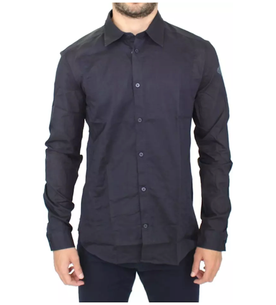 Ermanno Scervino Blaues Slim-Fit-Freizeithemd aus Baumwolle