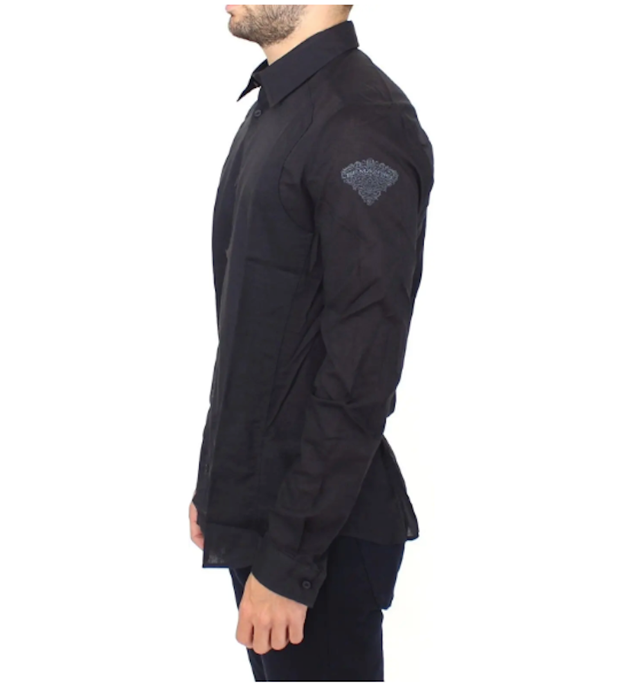 Ermanno Scervino Blaues Slim-Fit-Freizeithemd aus Baumwolle