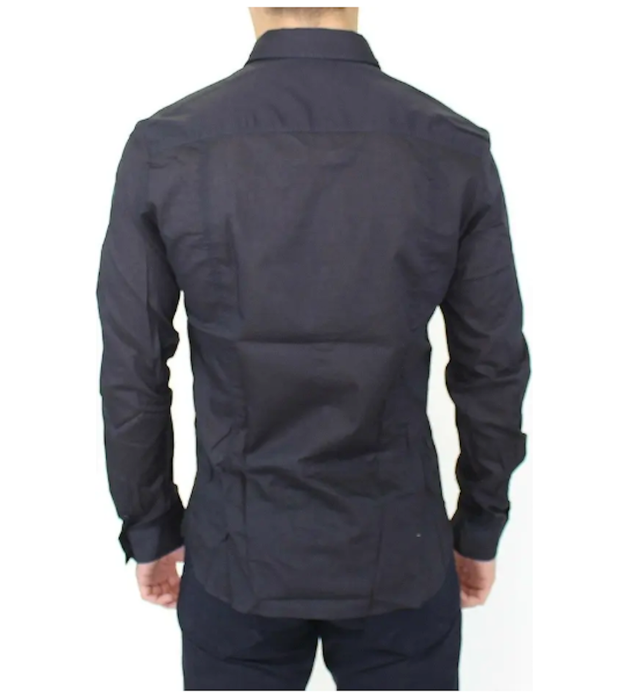 Ermanno Scervino Blaues Slim-Fit-Freizeithemd aus Baumwolle