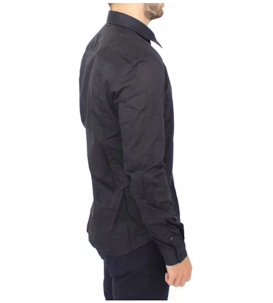 Ermanno Scervino Blaues Slim-Fit-Freizeithemd aus Baumwolle