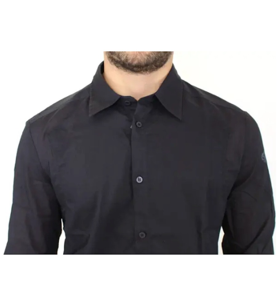 Ermanno Scervino Blaues Slim-Fit-Freizeithemd aus Baumwolle