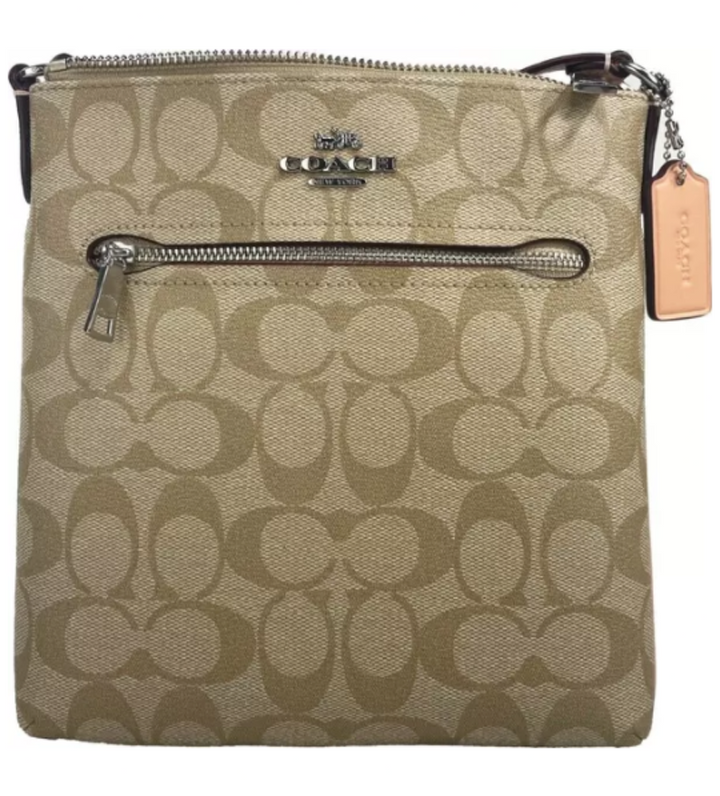 COACH Rowan Mini Crossgrain Leather Shoulder Bag Light Khaki Faded Blush CS182