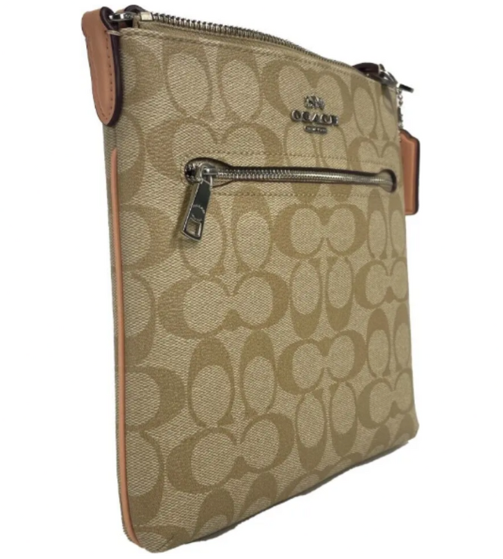 COACH Rowan Mini Crossgrain Leather Shoulder Bag Light Khaki Faded Blush CS182