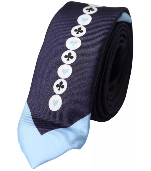 Dolce & Gabbana Blue Card Deck Symbols Adjustable Silk Tie