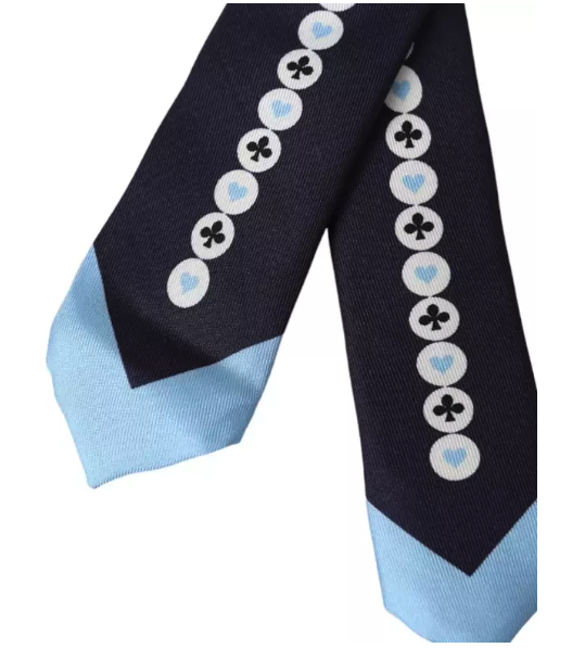 Dolce & Gabbana Blue Card Deck Symbols Adjustable Silk Tie