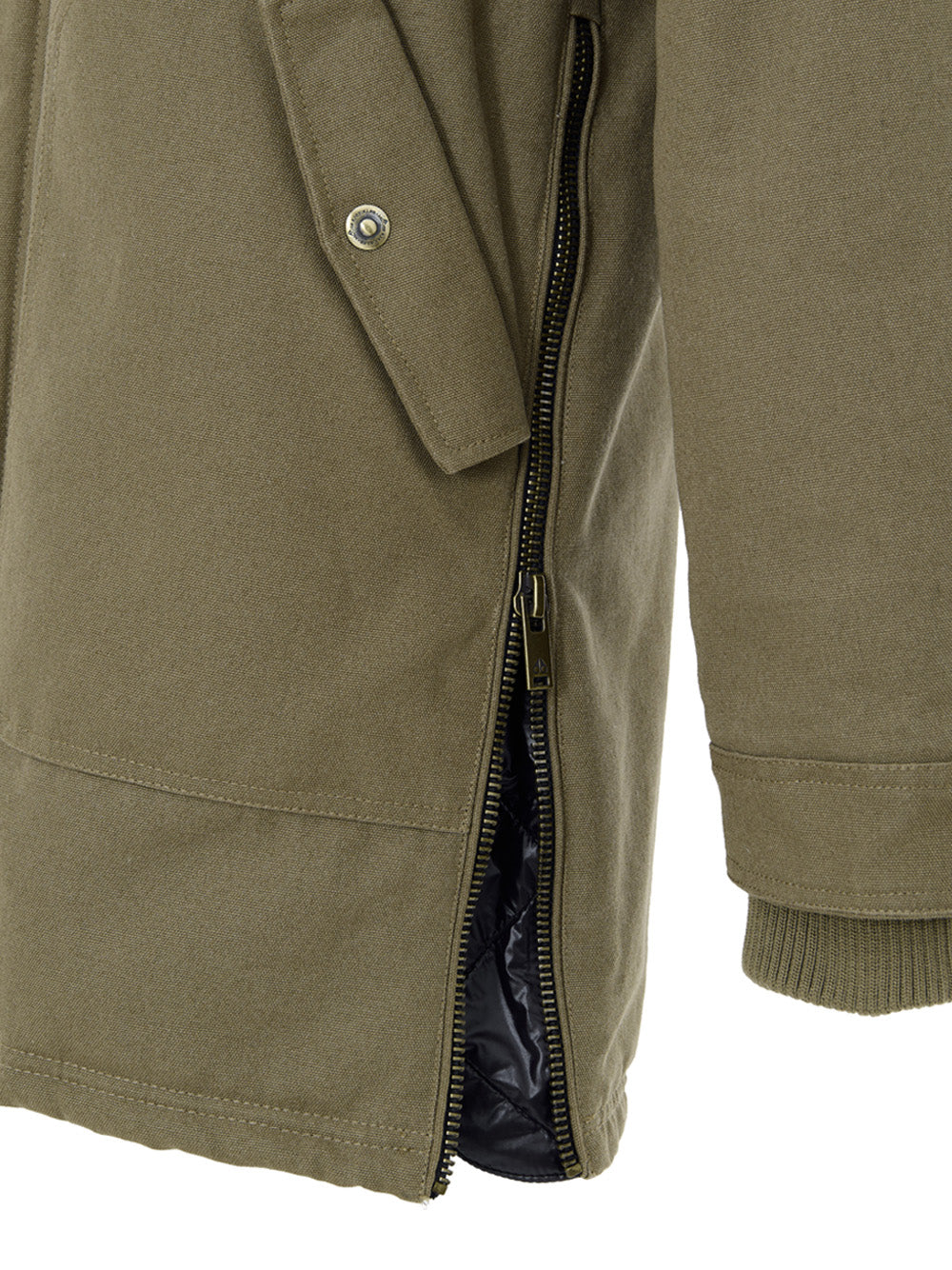 Long Green Fabric Parka Jacket with Large Pockets