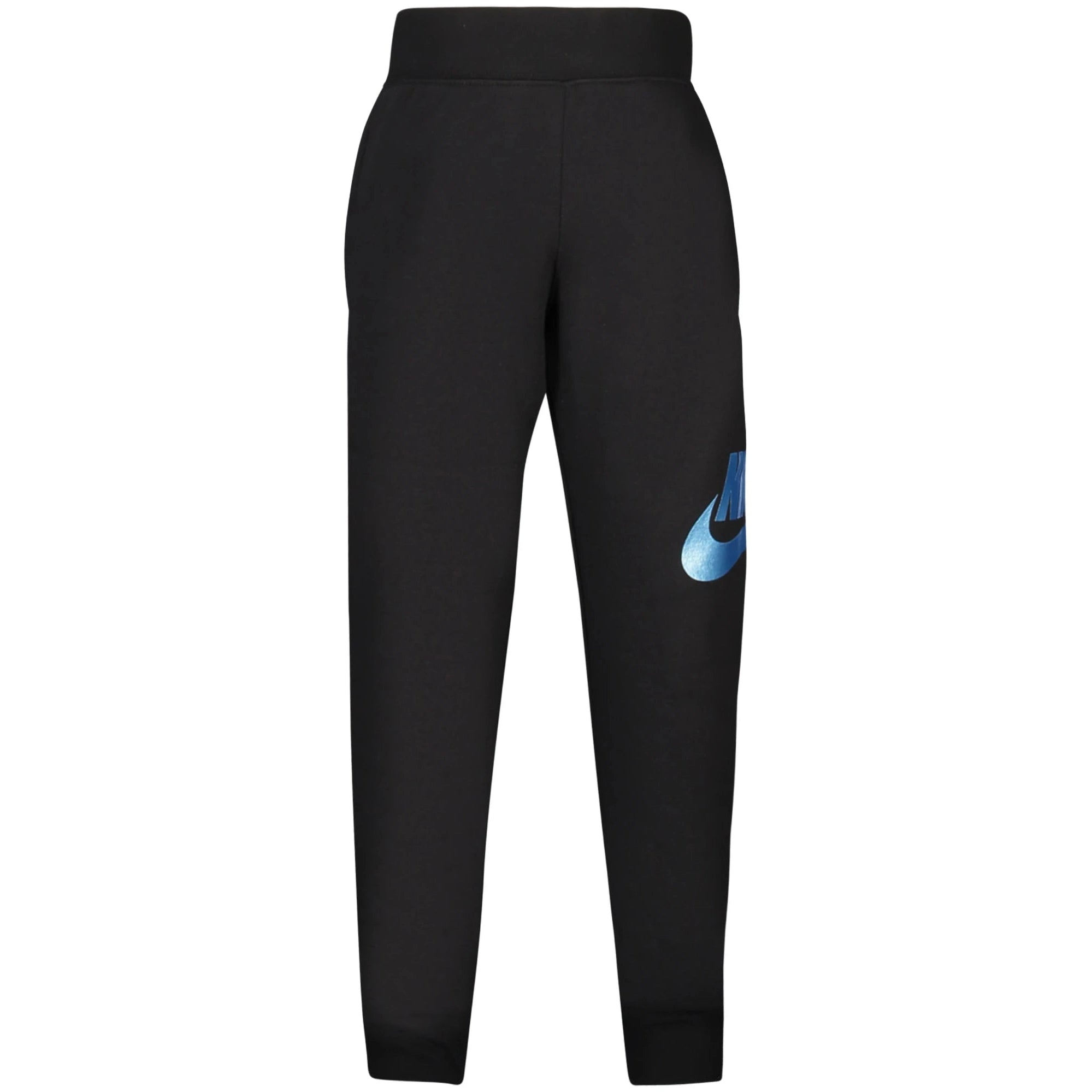 Kids Black Long Track Pants with Elastic Waist and Ankle Cuffs