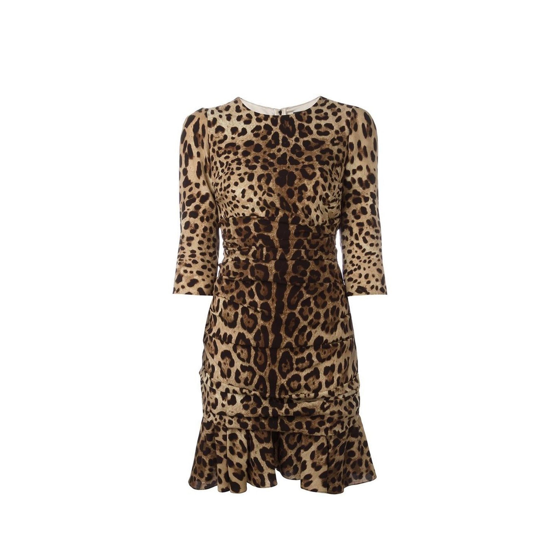 Dolce & Gabbana Silk Leopard Ruched Dress