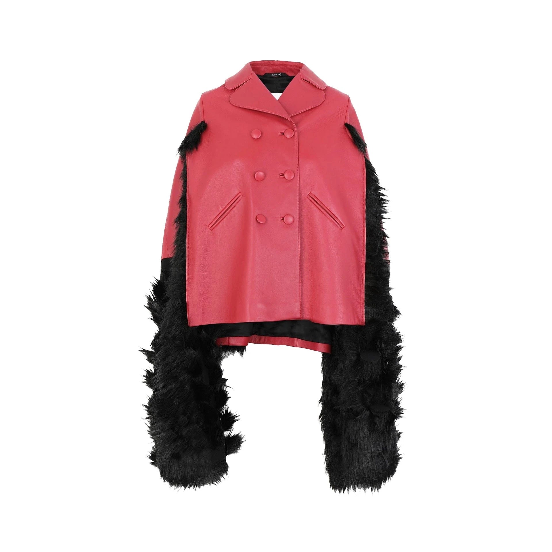 Maison Margiela Faux Fur Trimmed Leather Cape Jacket