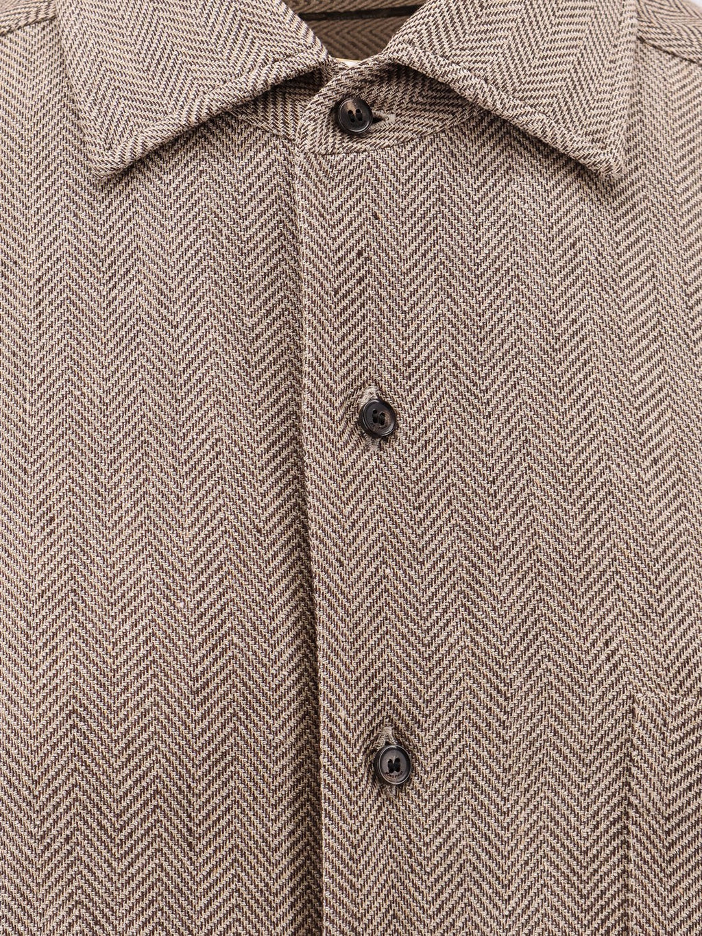 LORO PIANA André linen shirt with herringbone motif